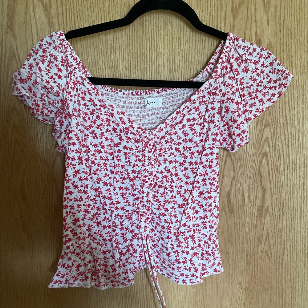 Red and white floral babydoll top